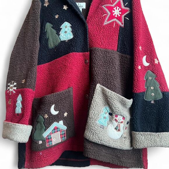 Rare vintage 2002 Patchwork Christmas Embellished Fleece Coat - Picture 1 of 8